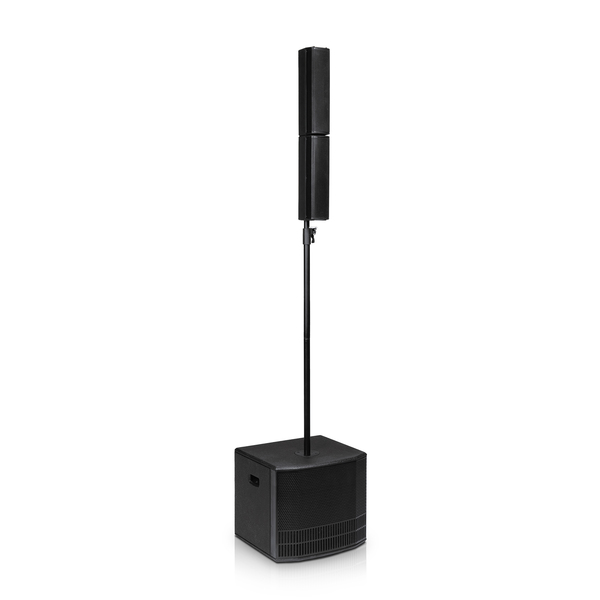 2-AMPED 1200W MONO SOUND SYSTEM. 2X TOPS WITH 4X 3” FULL-RANGE SPEAKERS, 1X 12” ACTIVE SUBWOOFER